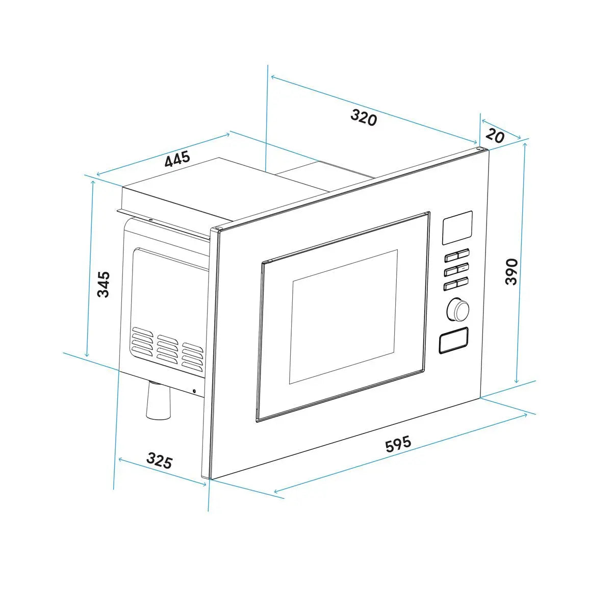 Baridi 20L Integrated Microwave Oven, 800W, Stainless Steel  White Rose Tools