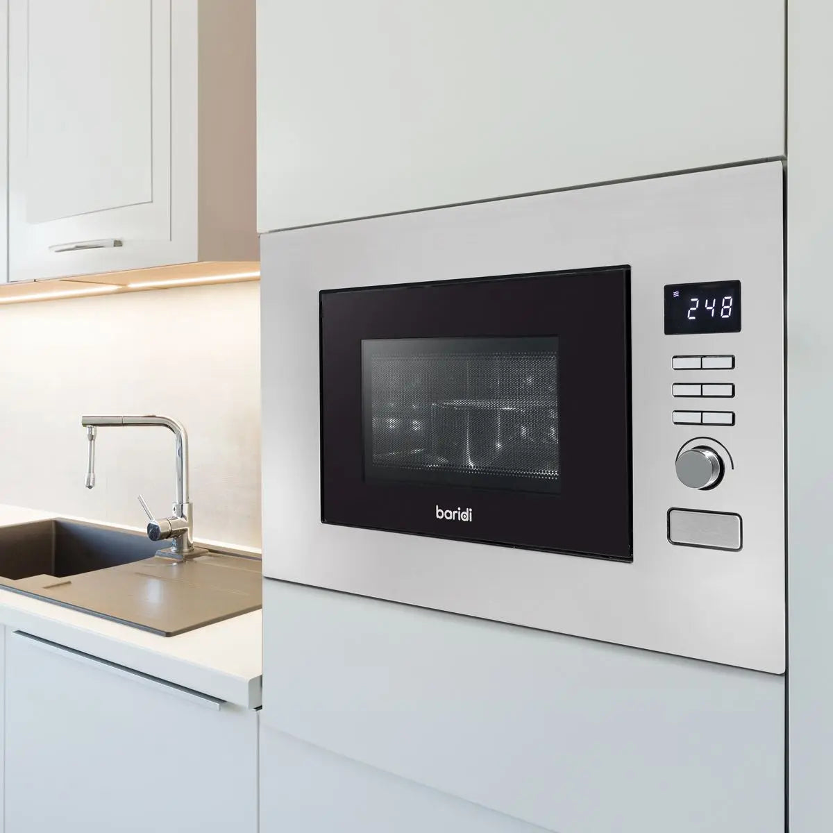Baridi 20L Integrated Microwave Oven, 800W, Stainless Steel  White Rose Tools
