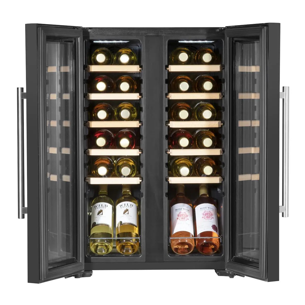 Baridi 24 Bottle Dual Zone Wine Cooler, Fridge, Touch Screen, LED Light Black and Mirror Glass Door  White Rose Tools