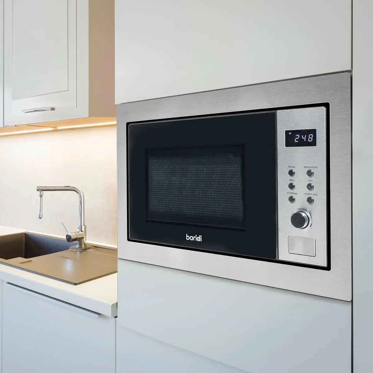 Baridi 25L Integrated Microwave Oven with Grill, 900W, Stainless Steel  White Rose Tools
