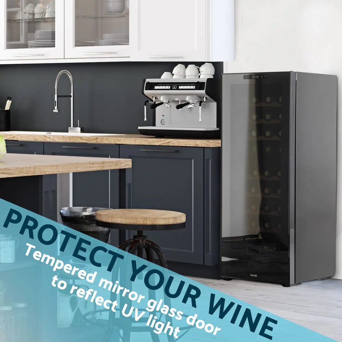 Baridi 36 Bottle Dual Zone Wine Cooler, Fridge with Digital Touchscreen Controls, Wooden Shelves & LED Light, Black  White Rose Tools