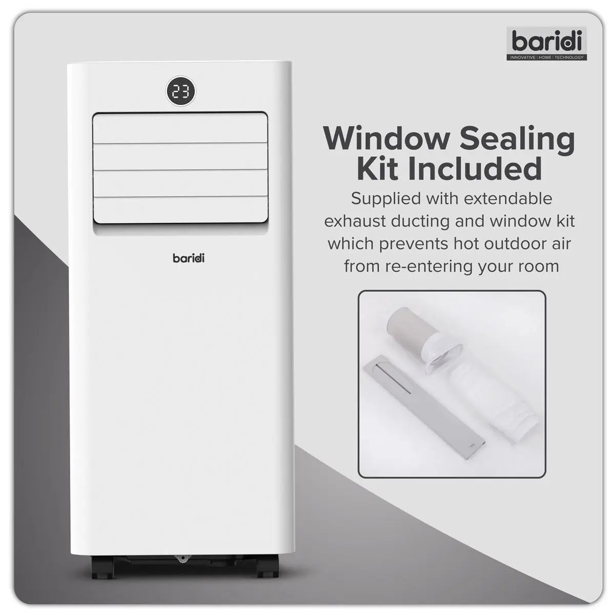 Baridi 4-in-1 Portable Air Conditioner with Window Sealing Kit 5,000Btu/hr - White  White Rose Tools