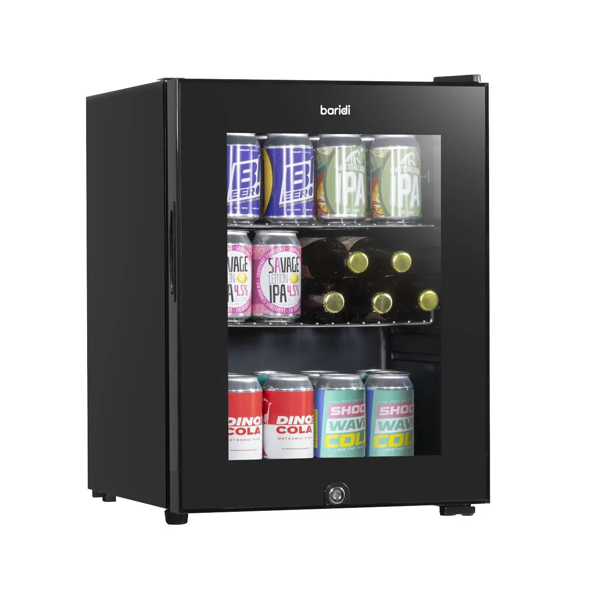 Baridi 40L Drinks Mini Fridge with LED Light, Black and Glass Door  White Rose Tools