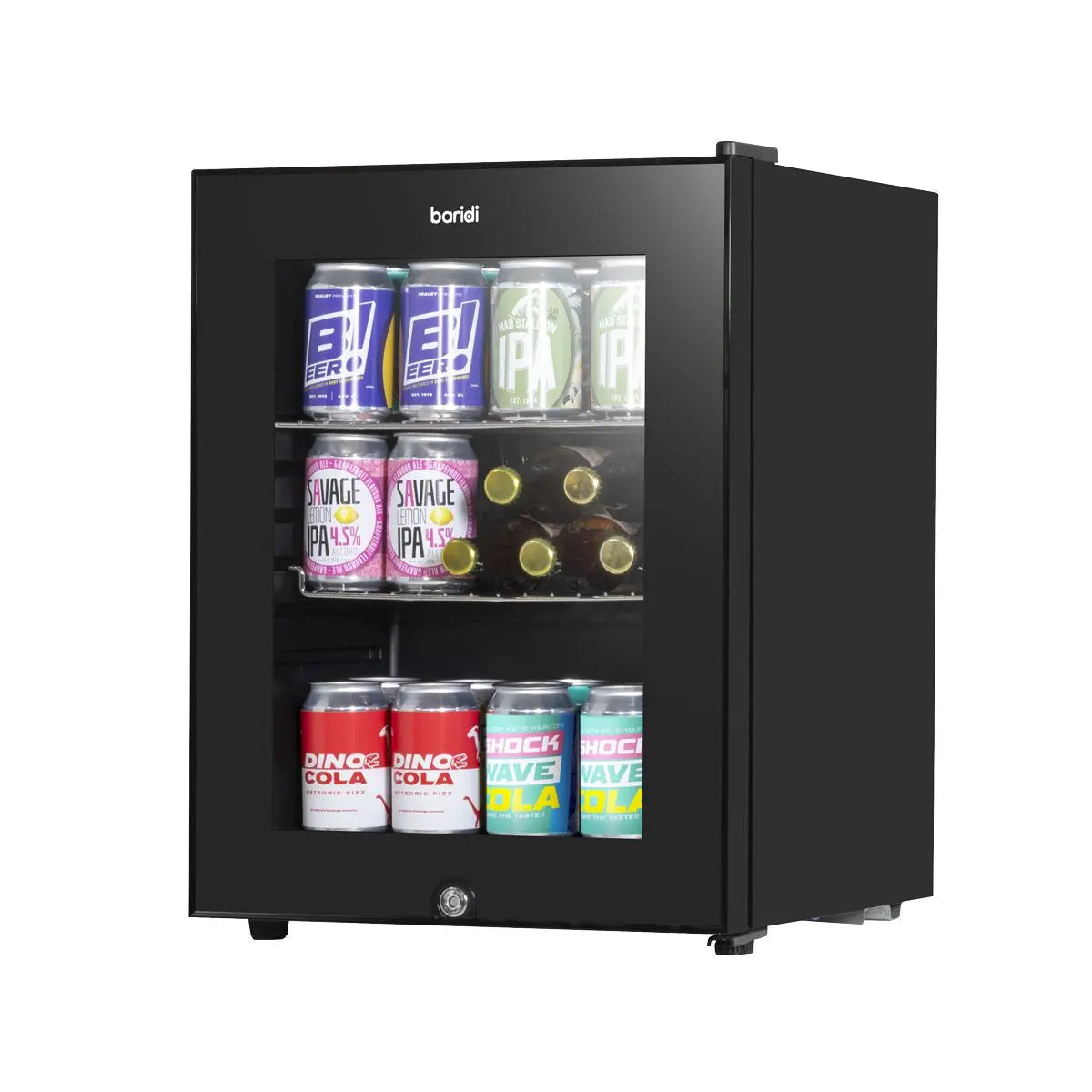 Baridi 40L Drinks Mini Fridge with LED Light, Black and Glass Door  White Rose Tools