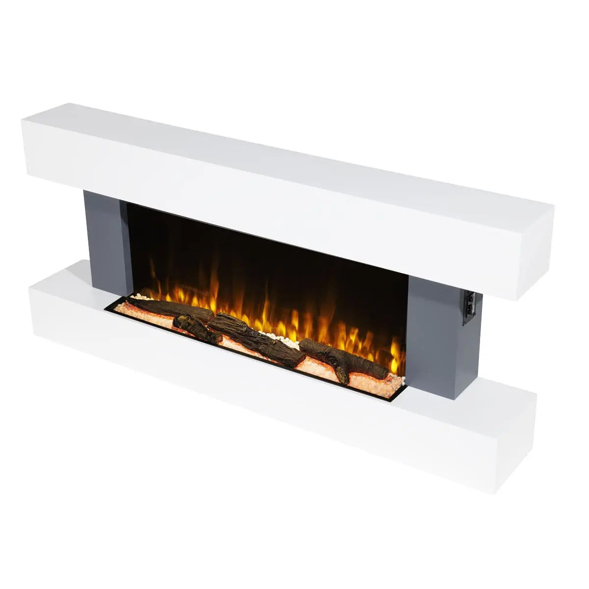 Baridi 46” Wall Mounting 1000W/2000W Electric Fireplace with LED Flame Effects, Side Glass Decoration and Pebble Accessories, Grey  White Rose Tools