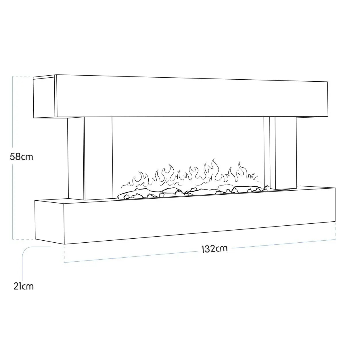 Baridi 46” Wall Mounting 1000W/2000W Electric Fireplace with LED Flame Effects, Side Glass Decoration and Pebble Accessories, Grey  White Rose Tools