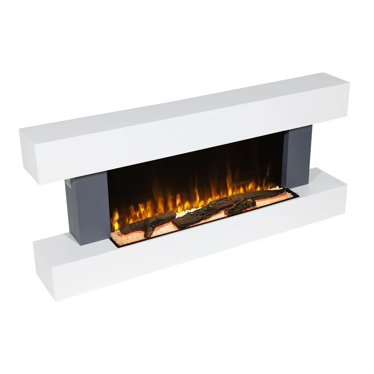 Baridi 46” Wall Mounting 1000W/2000W Electric Fireplace with LED Flame Effects, Side Glass Decoration and Pebble Accessories, Grey  White Rose Tools