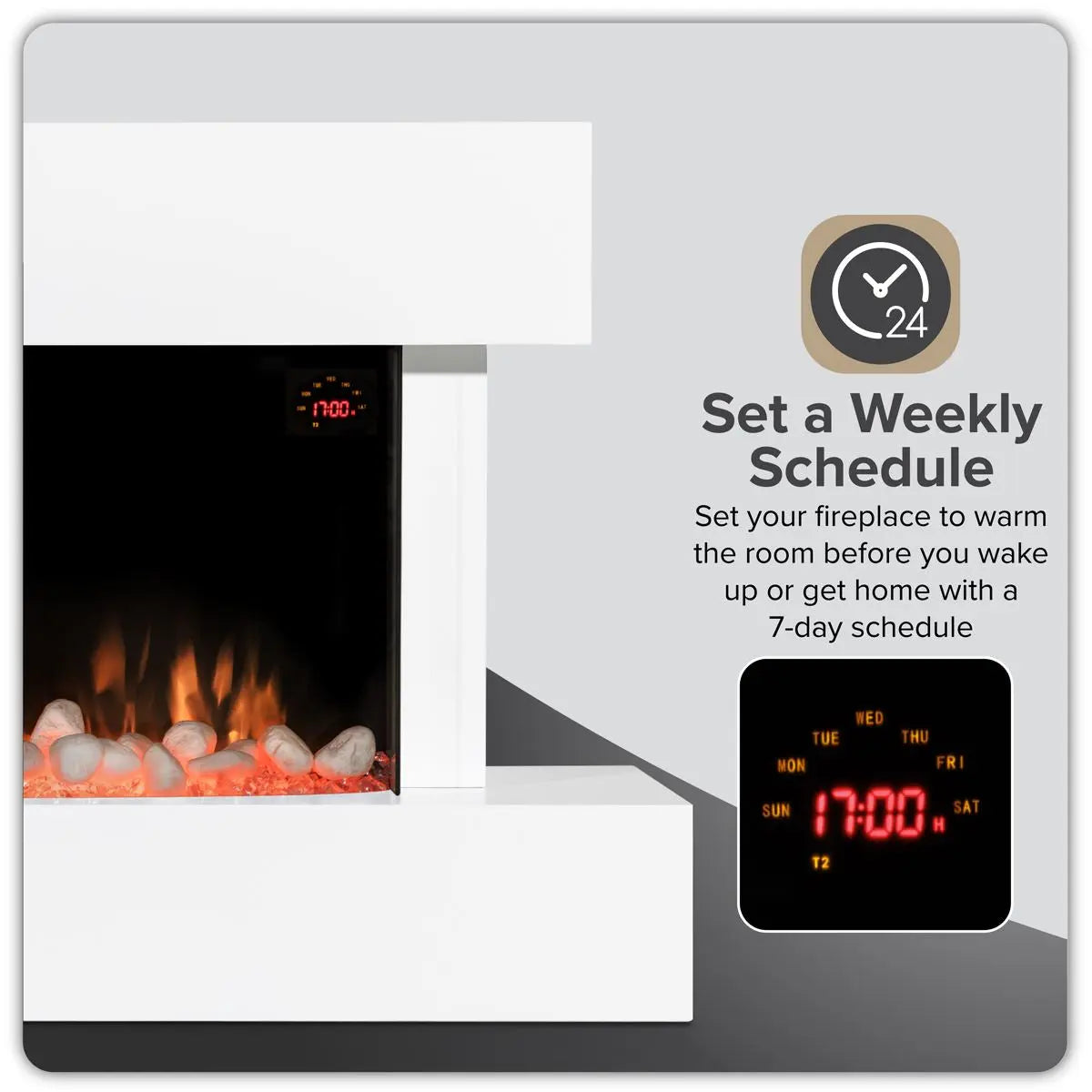 Baridi 46” Wall Mounting 1000W/2000W Electric Fireplace with LED Flame Effects, Side Glass Decoration and Pebble Accessories, White  White Rose Tools
