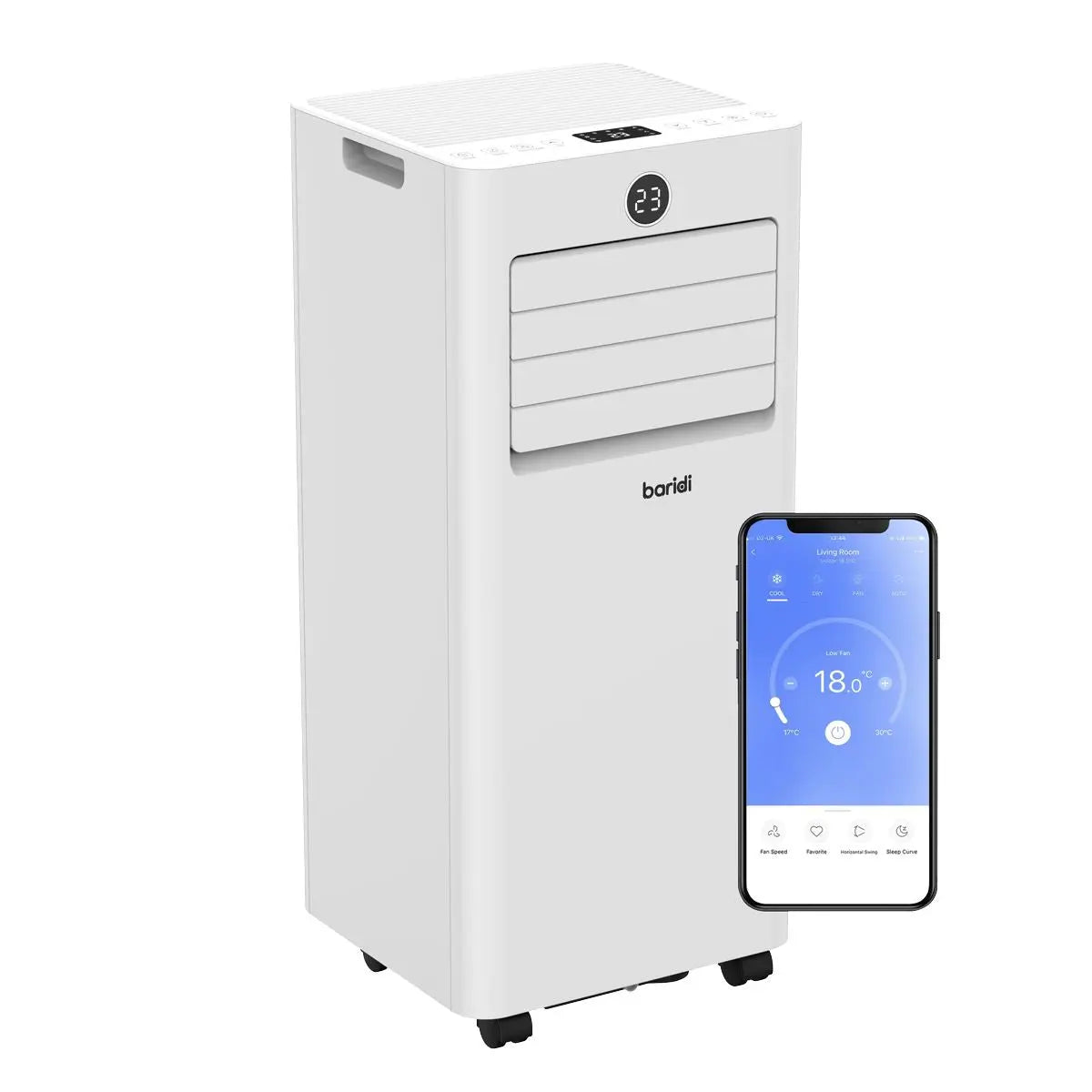 Baridi 5-in-1 Portable Air Conditioner/Dehumidifier/Air Cooler with Window Sealing Kit 9,000Btu/hr - White  White Rose Tools