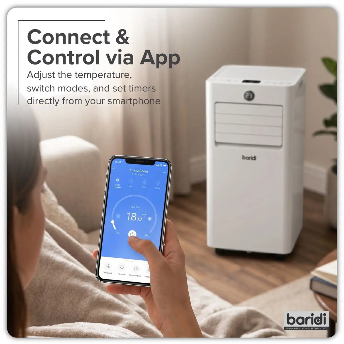 Baridi 5-in-1 Portable Air Conditioner/Dehumidifier/Air Cooler with Window Sealing Kit 9,000Btu/hr - White  White Rose Tools