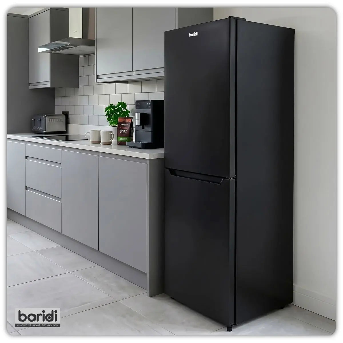 Baridi 50/50 Smart Frost Fridge Freezer 254L Capacity – Black  White Rose Tools