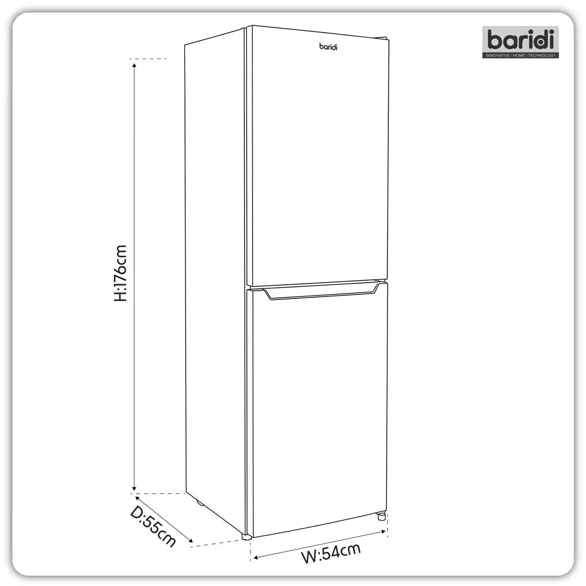 Baridi 50/50 Smart Frost Fridge Freezer 254L Capacity – Black  White Rose Tools