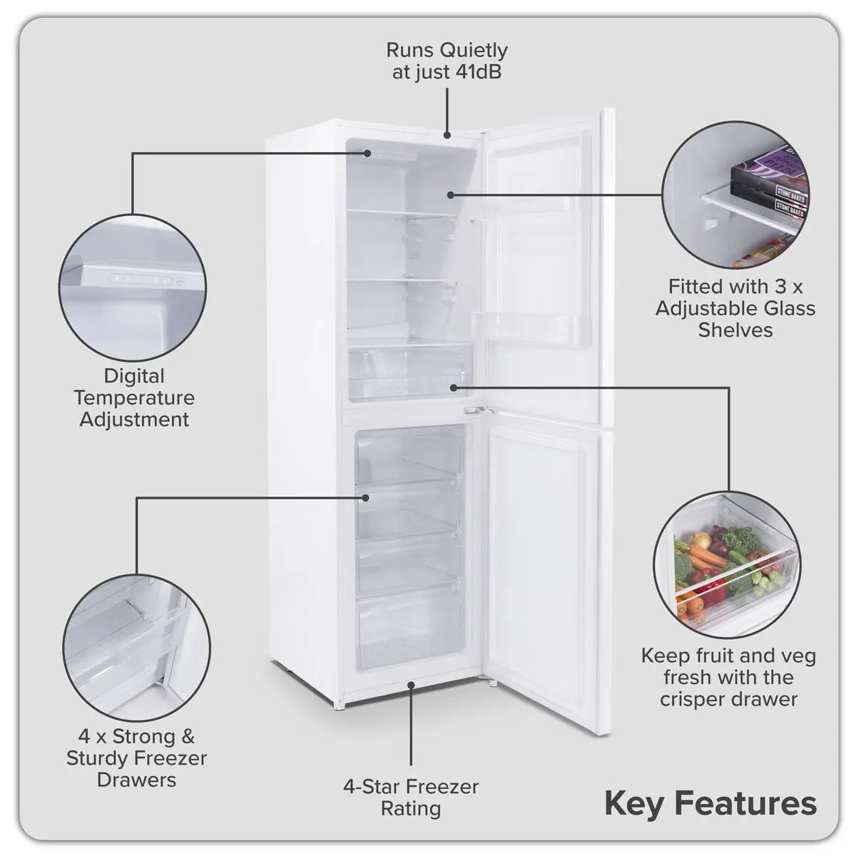 Baridi 50/50 Smart Frost Fridge Freezer 254L Capacity – White  White Rose Tools