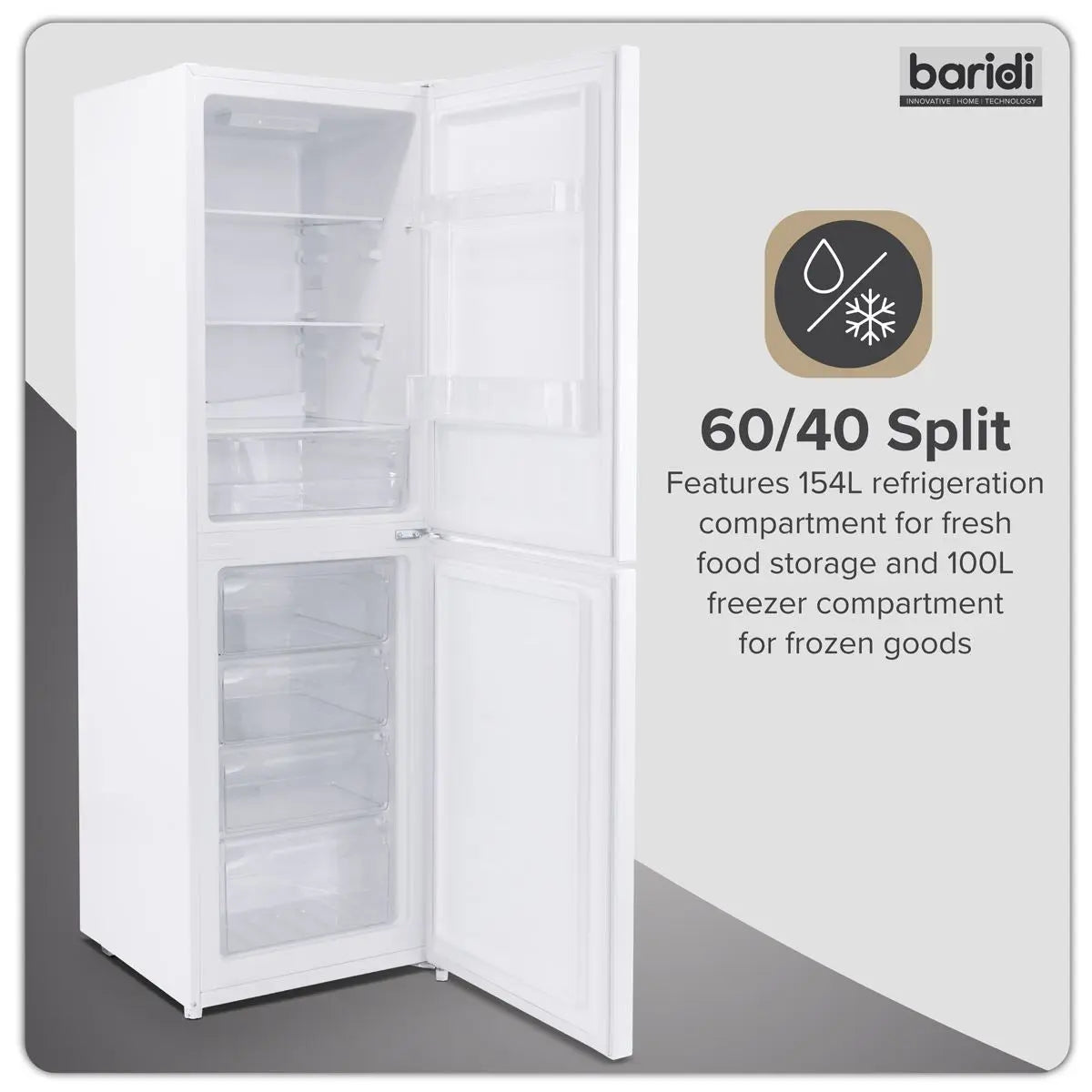 Baridi 50/50 Smart Frost Fridge Freezer 254L Capacity – White  White Rose Tools