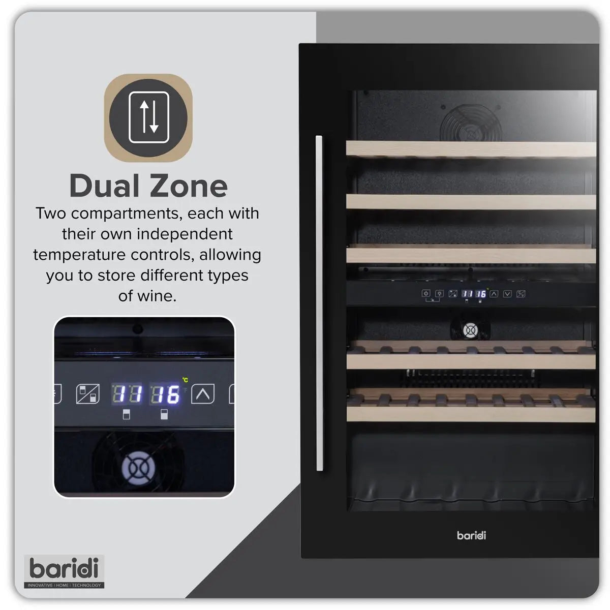 Baridi 57 Bottle Dual Zone Wine Fridge & Cooler 60cm  White Rose Tools