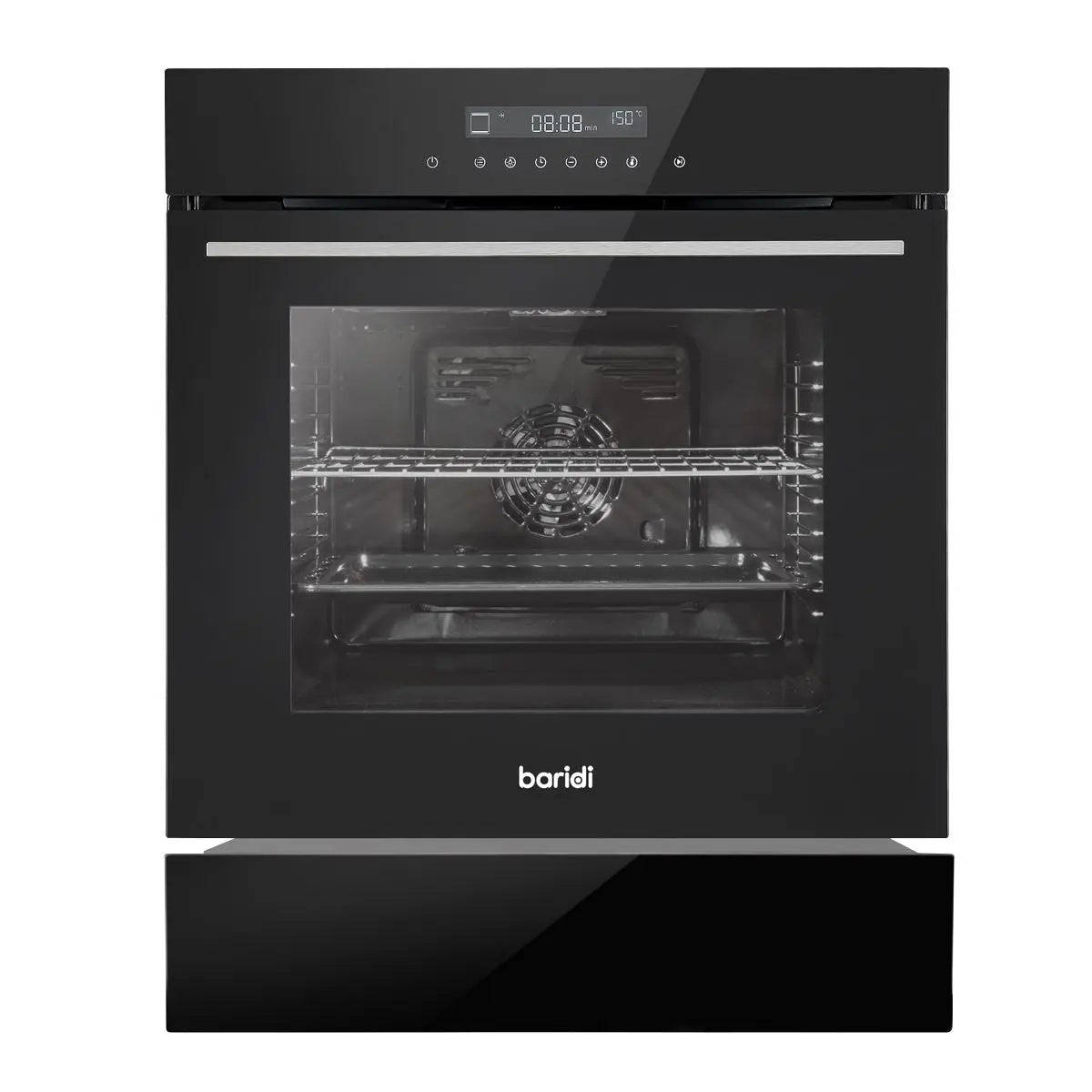 Baridi 60cm 10-Function Fan-Assisted Oven with Touchscreen Controls & 60cm Warming Drawer Bundle, Black  White Rose Tools