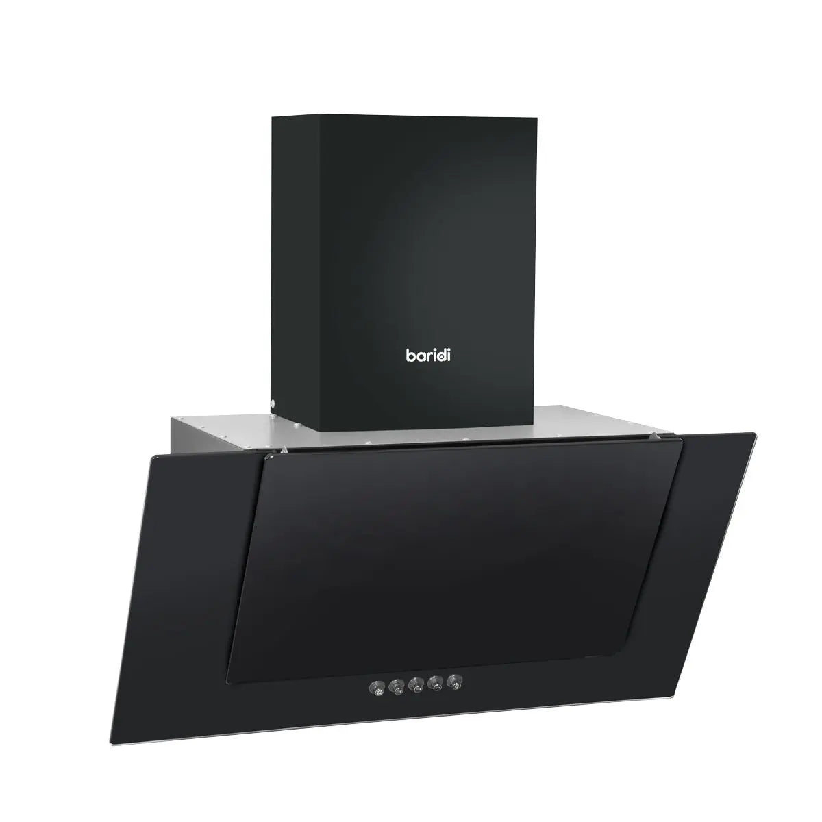 Baridi 60cm Angled Chimney Cooker Hood with Carbon Filters, LED Lamp, Energy Class B, Black Glass  White Rose Tools