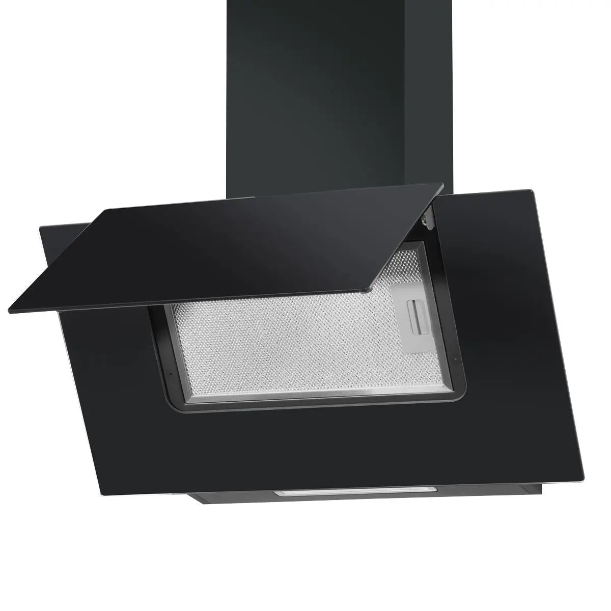 Baridi 60cm Angled Chimney Cooker Hood with Carbon Filters, LED Lamp, Energy Class B, Black Glass  White Rose Tools