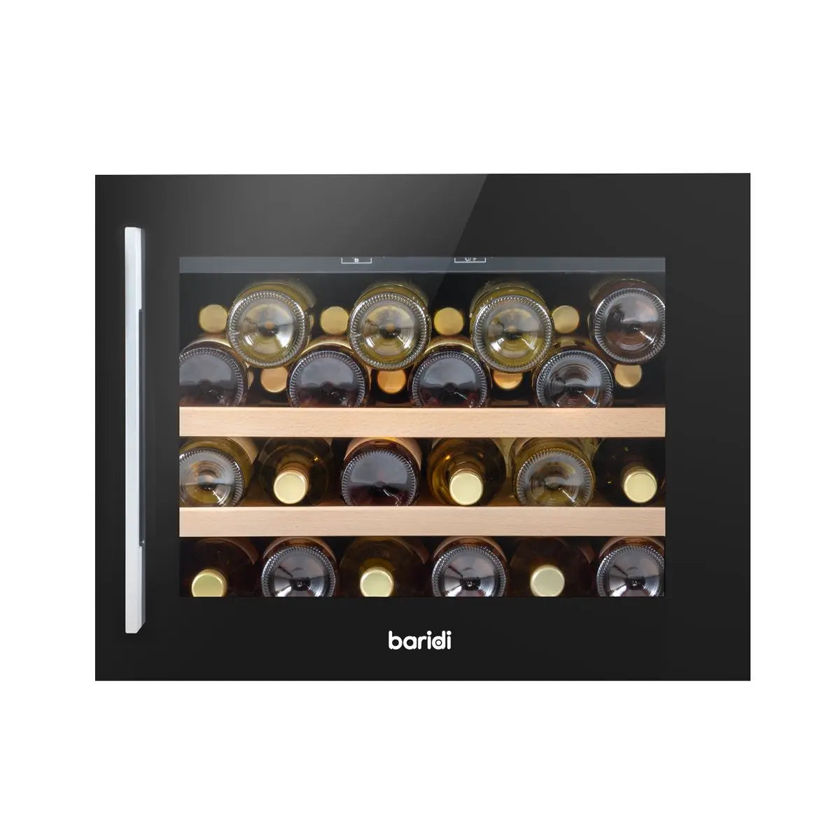 Baridi 60cm Built-In 28 Bottle Wine Cooler with Beech Wood Shelves and Internal LED Light, Black  White Rose Tools