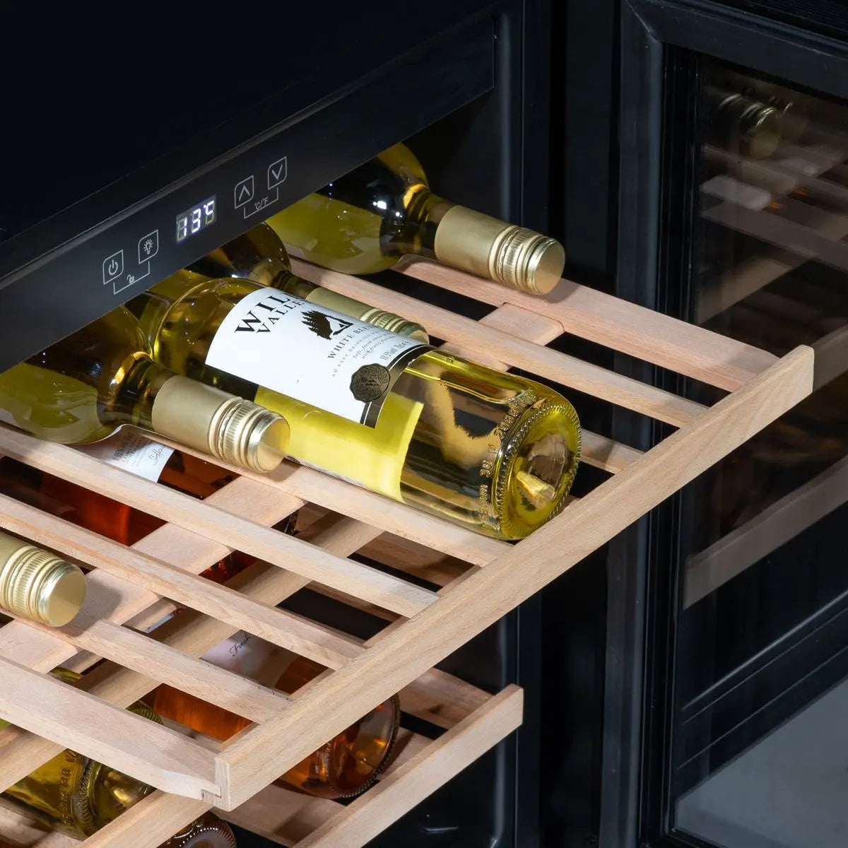 Baridi 60cm Built-In 36 Bottle Wine Cooler with Beech Wood Shelves and Internal LED Light, Black  White Rose Tools