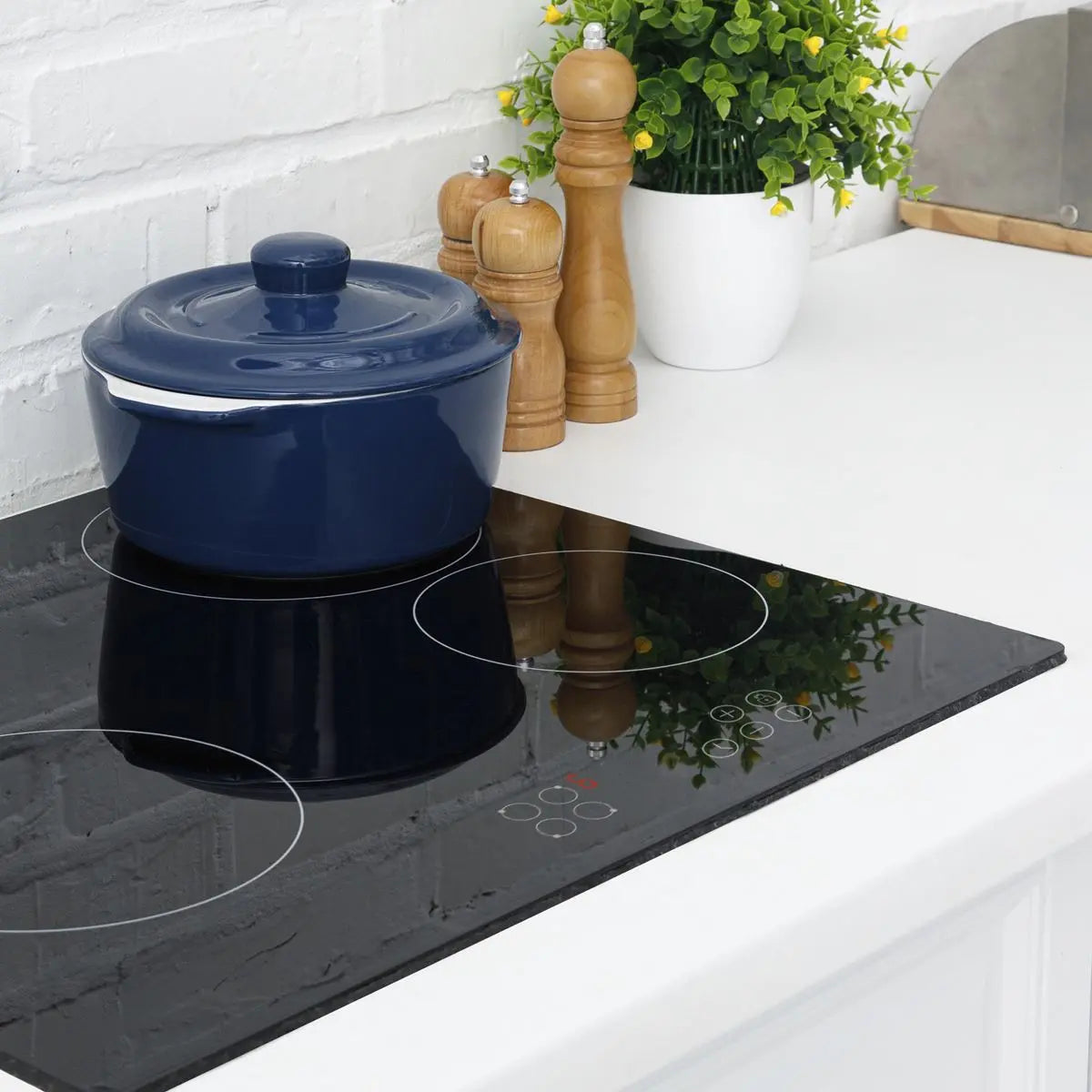 Baridi 60cm Built-In Ceramic Hob 4 Cooking Zones, Black Glass, 6000W with Touch Controls, Timer  White Rose Tools