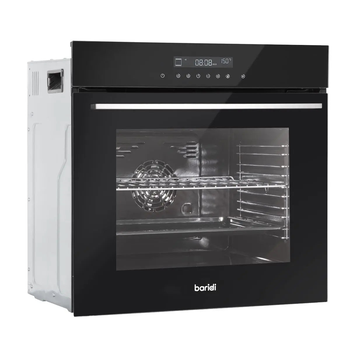 Baridi 60cm Built-In Fan Assisted, Single, Integrated 10 Function Electric Oven, Touchscreen Controls, 72L Capacity, Black  White Rose Tools
