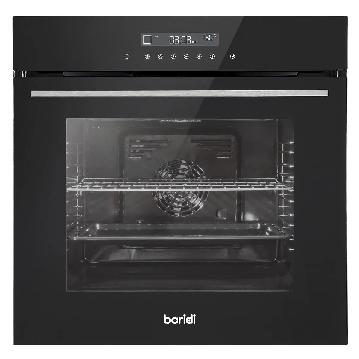 Baridi 60cm Built-In Fan Assisted, Single, Integrated 10 Function Electric Oven, Touchscreen Controls, 72L Capacity, Black  White Rose Tools