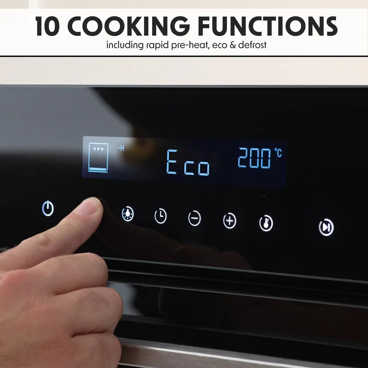 Baridi 60cm Built-In Fan Assisted, Single, Integrated 10 Function Electric Oven, Touchscreen Controls, 72L Capacity, Black  White Rose Tools