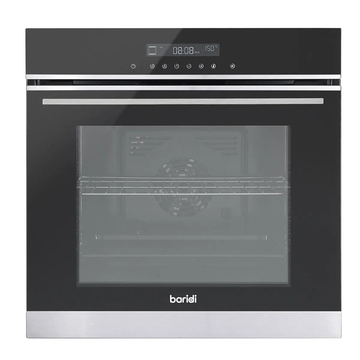 Baridi 60cm Built-In Fan Assisted, Single, Integrated 10 Function Electric Oven, Touchscreen Controls, 72L Capacity, Black/Stainless Steel  White Rose Tools