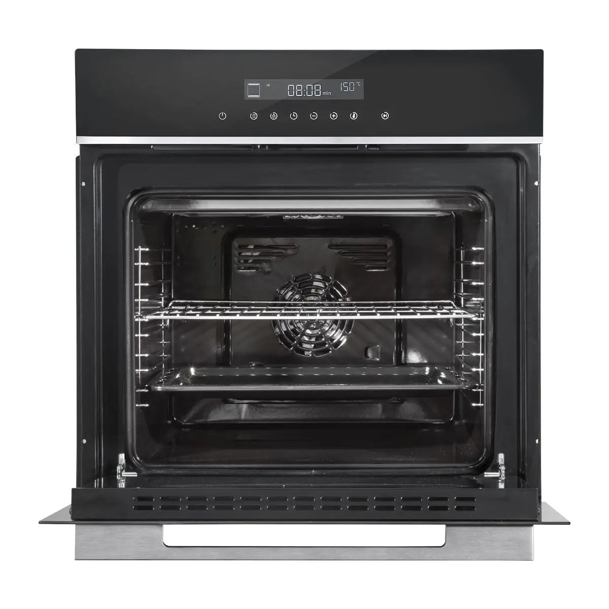 Baridi 60cm Built-In Fan Assisted, Single, Integrated 10 Function Electric Oven, Touchscreen Controls, 72L Capacity, Black/Stainless Steel  White Rose Tools
