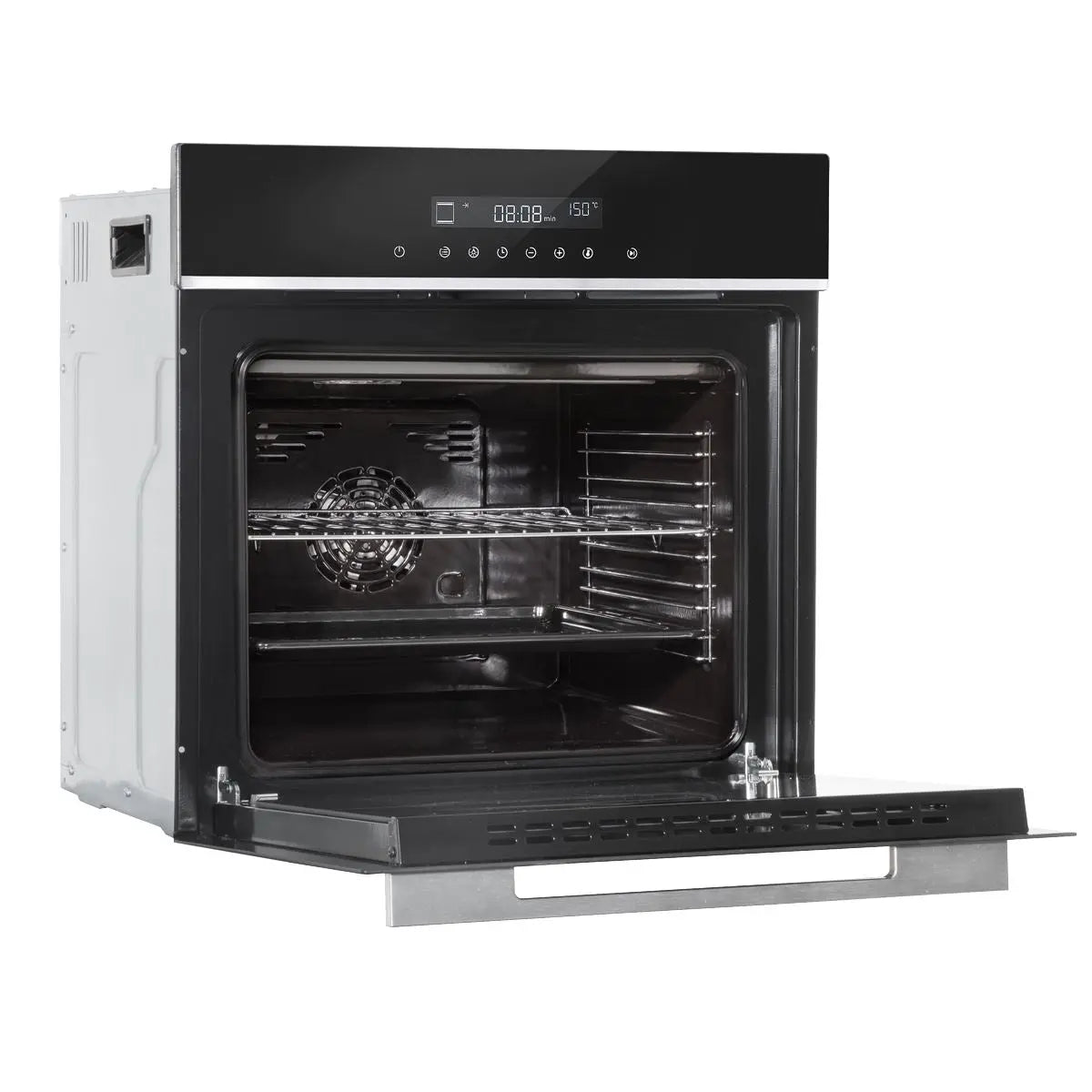 Baridi 60cm Built-In Fan Assisted, Single, Integrated 10 Function Electric Oven, Touchscreen Controls, 72L Capacity, Black/Stainless Steel  White Rose Tools