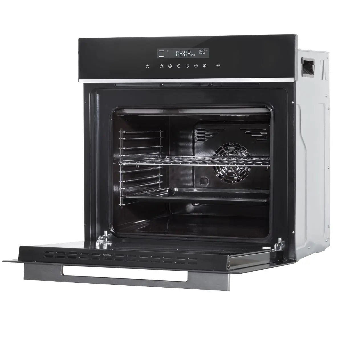 Baridi 60cm Built-In Fan Assisted, Single, Integrated 10 Function Electric Oven, Touchscreen Controls, 72L Capacity, Black/Stainless Steel  White Rose Tools