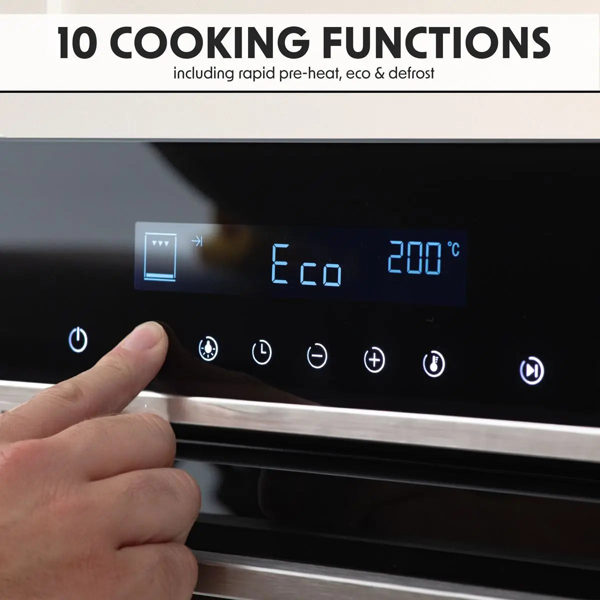 Baridi 60cm Built-In Fan Assisted, Single, Integrated 10 Function Electric Oven, Touchscreen Controls, 72L Capacity, Black/Stainless Steel  White Rose Tools