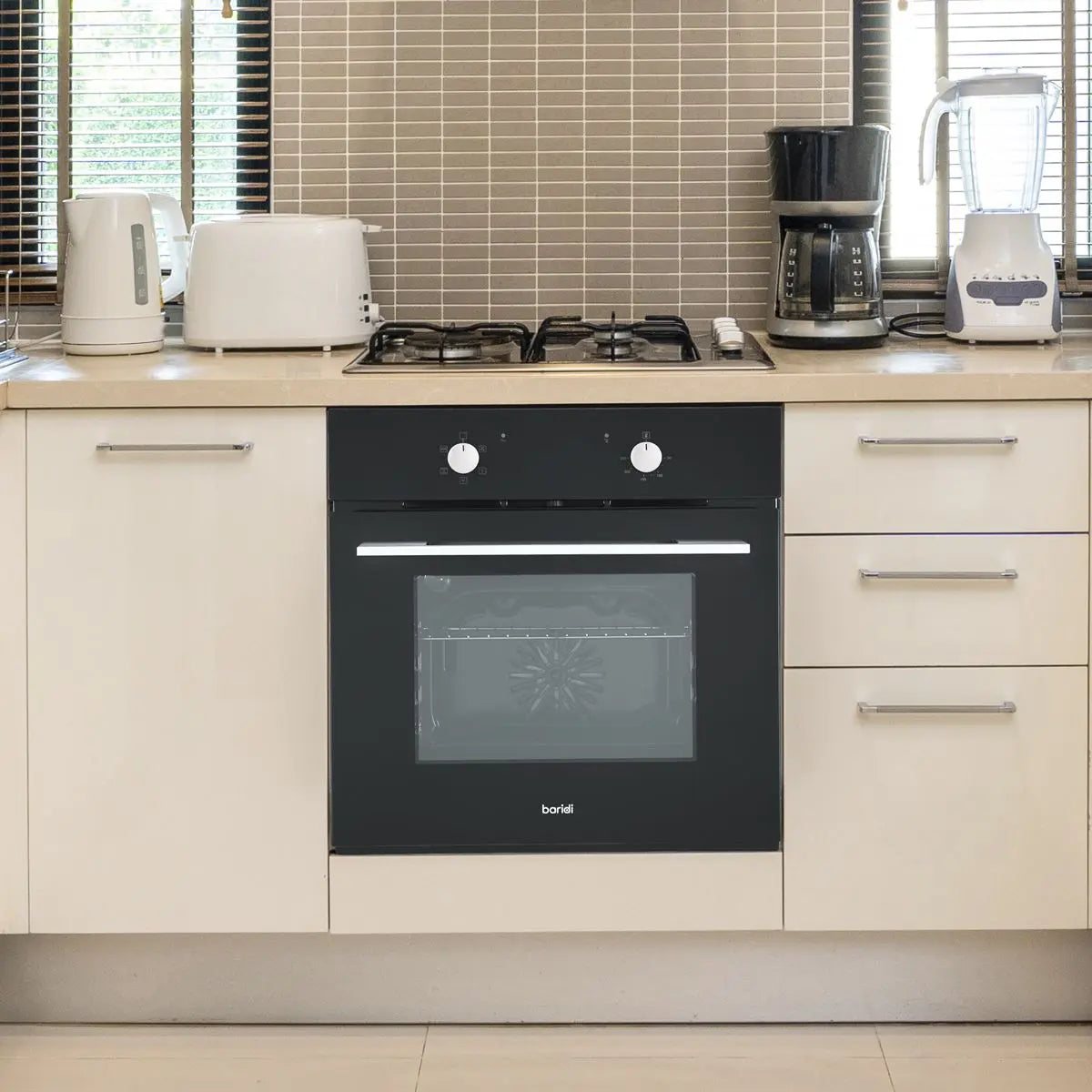 Baridi 60cm Built-In Five Function Fan Assisted Oven, 55L Capacity, Black  White Rose Tools