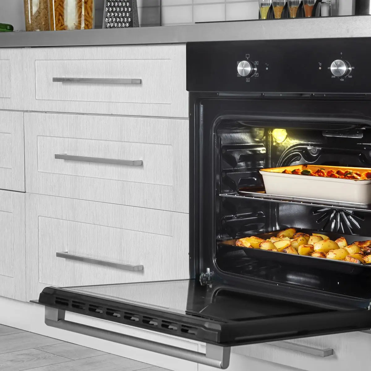 Baridi 60cm Built-In Five Function Fan Assisted Oven, 55L Capacity, Black  White Rose Tools