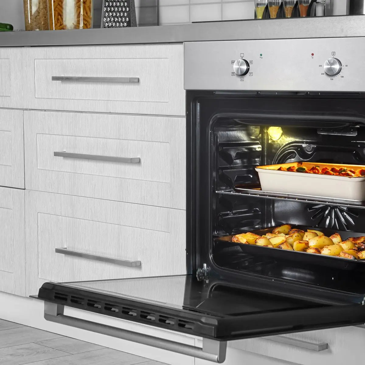 Baridi 60cm Built-In Five Function Fan Assisted Oven, 55L Capacity, Stainless Steel  White Rose Tools