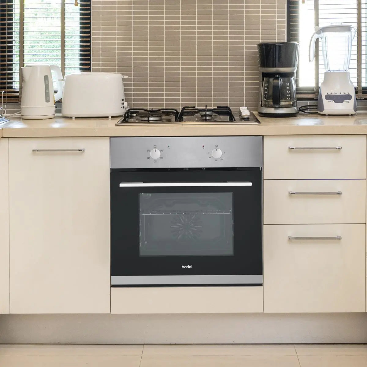 Baridi 60cm Built-In Five Function Fan Assisted Oven, 55L Capacity, Stainless Steel  White Rose Tools