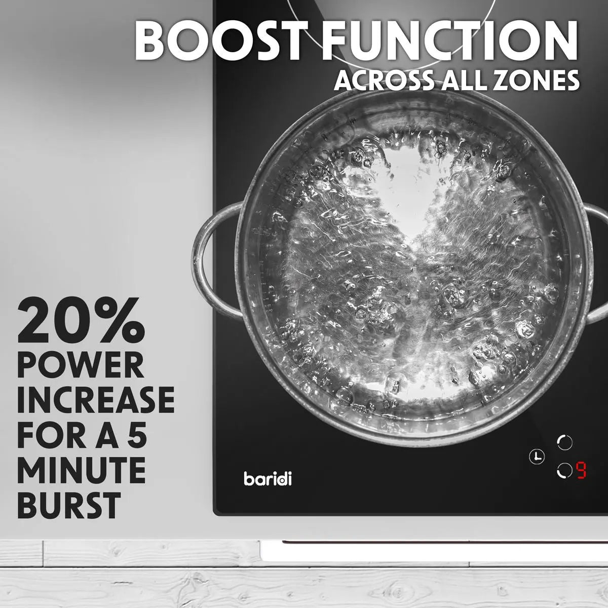 Baridi 60cm Built-In Induction Hob with 4 Cooking Zones, 2800W, Boost Function, 9 Power Levels, Touch Control, Timer, supplied with 13A Plug  White Rose Tools