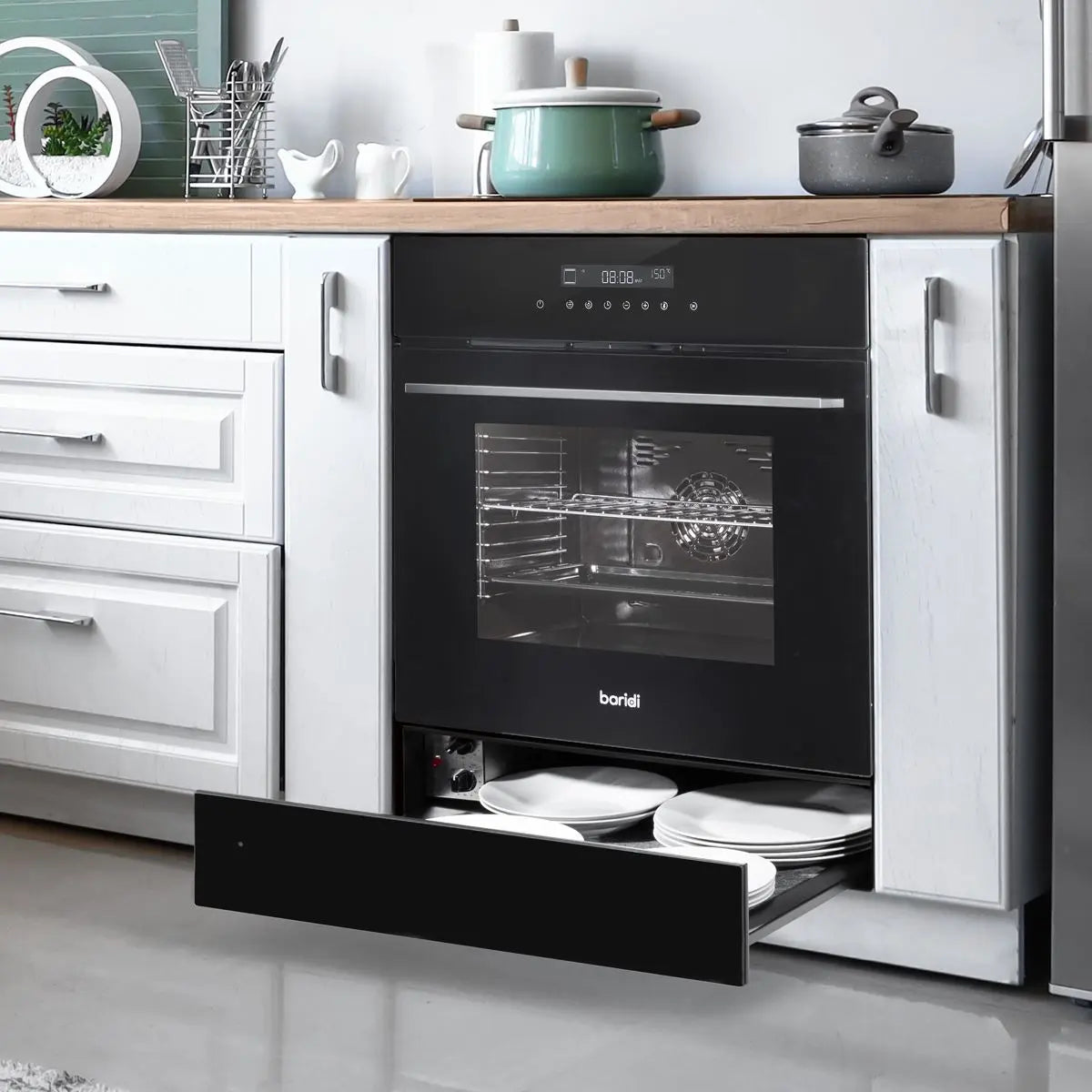 Baridi 60cm Built-In Warming Drawer, Push-to-Open, Anti-Slip Mat, Black  White Rose Tools