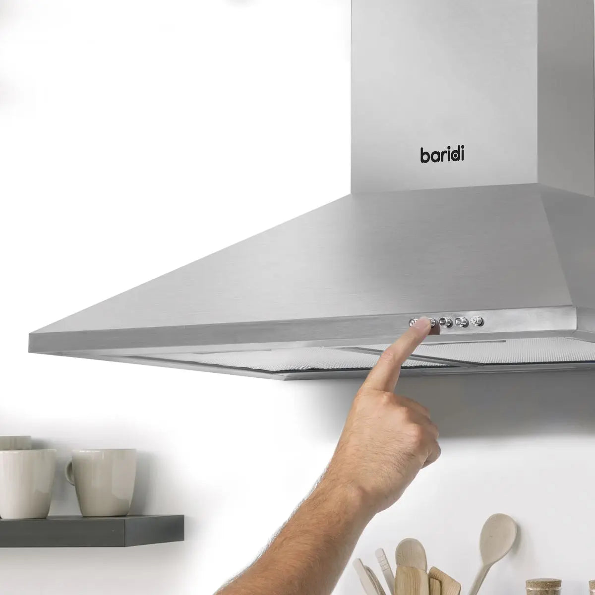 Baridi 60cm Chimney Style Cooker Hood with Carbon Filters, Stainless Steel  White Rose Tools