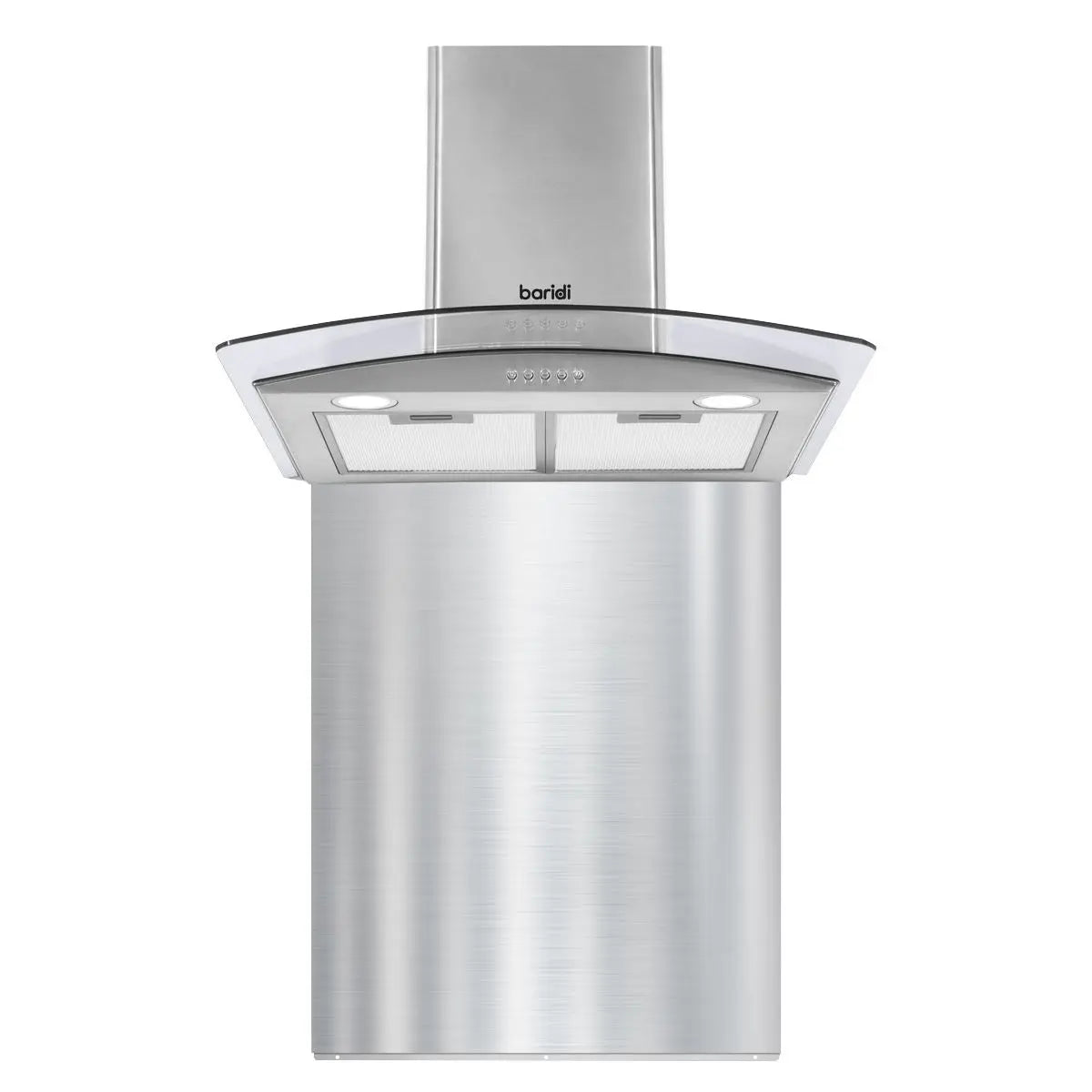 Baridi 60cm Curved Glass Cooker Hood with Carbon Filters, LED Lights & Splashback, Stainless Steel  White Rose Tools