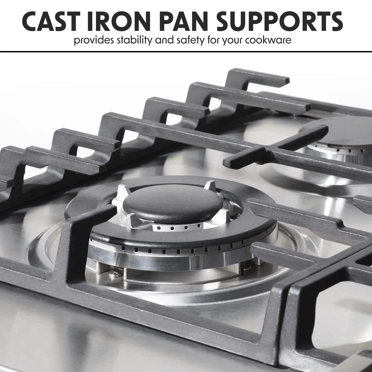 Baridi 60cm Gas Hob, 4 Burner and Cast Iron Pan Supports, Stainless Steel  White Rose Tools