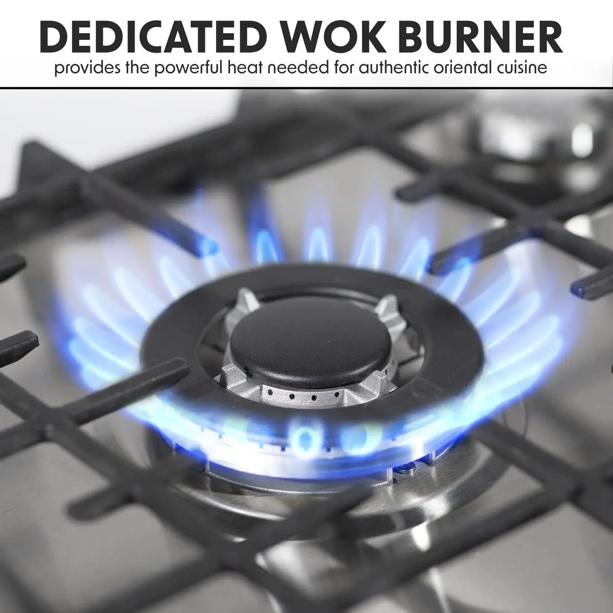 Baridi 60cm Gas Hob, 4 Burner and Cast Iron Pan Supports, Stainless Steel  White Rose Tools