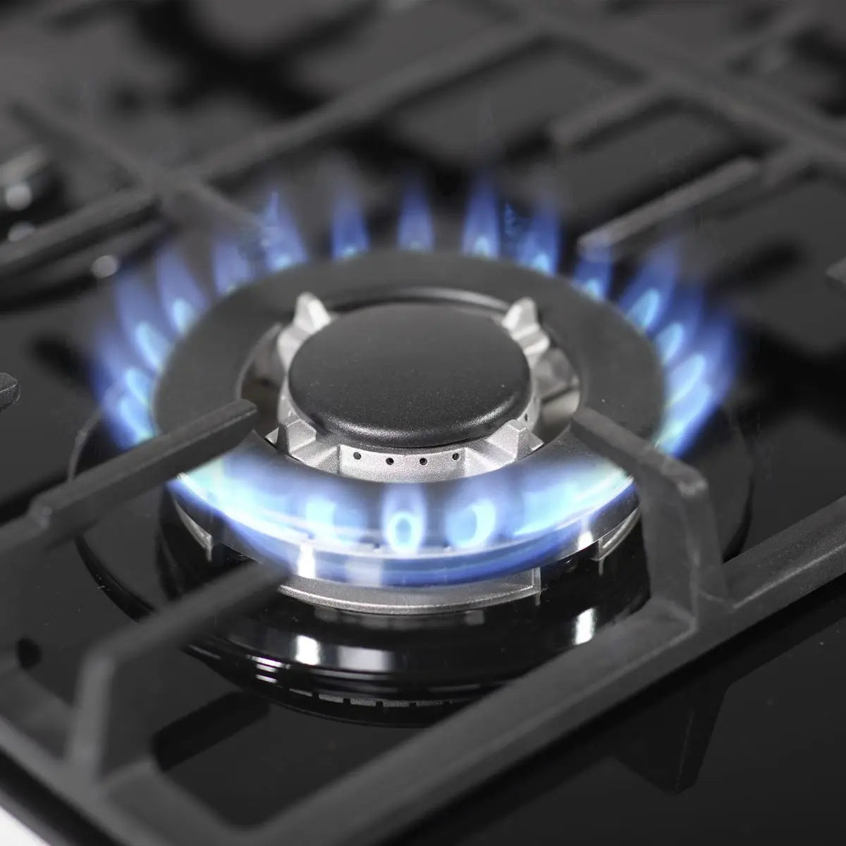 Baridi 60cm Gas on Glass Hob, 4 Burner and Cast Iron Pan Supports, Black Glass  White Rose Tools