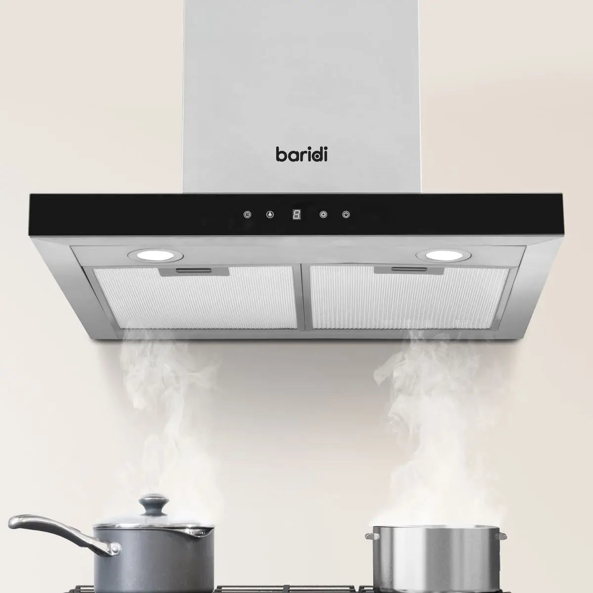 Baridi 60cm T-Shape Chimney Cooker Hood with Carbon Filters, Stainless Steel  White Rose Tools