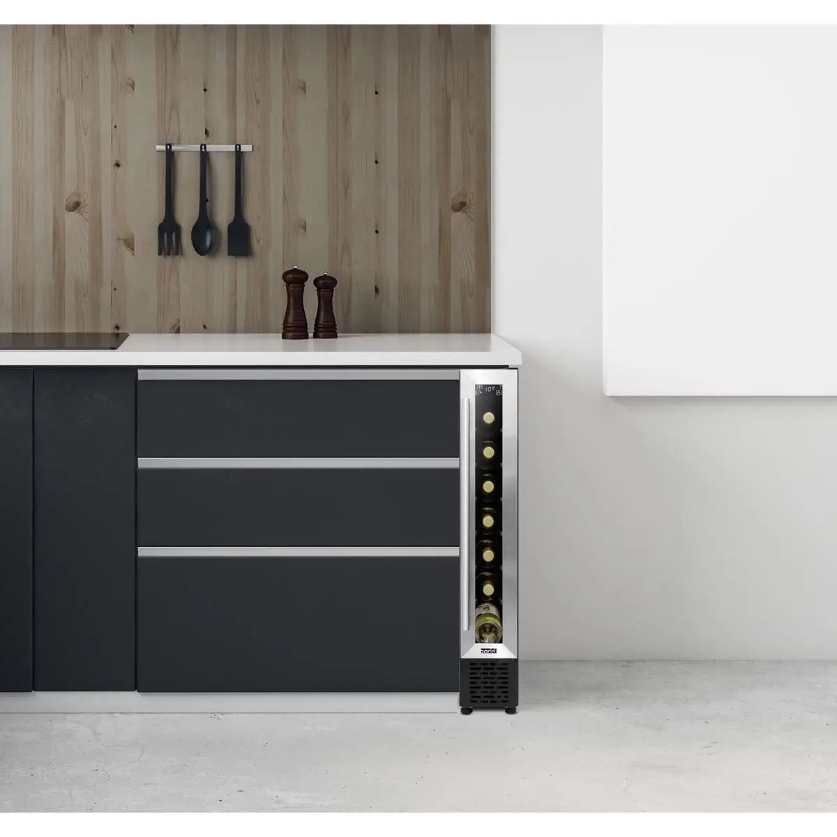 Baridi 7 Bottle 15cm Slim Wine Cooler with Digital Touchscreen Controls, Stainless Steel  White Rose Tools