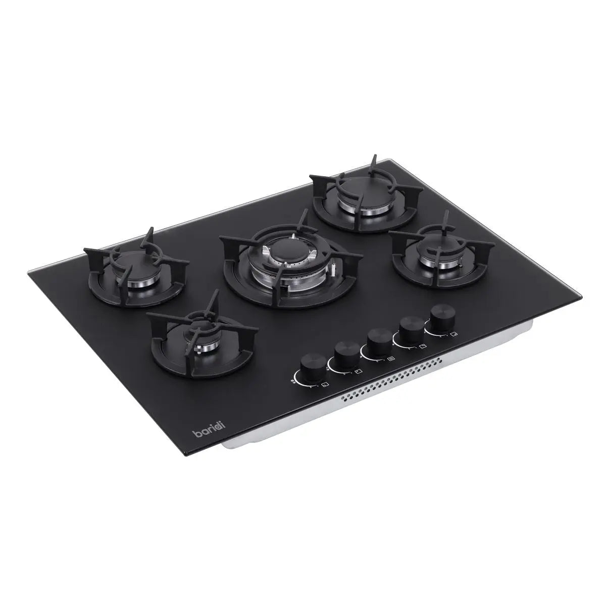 Baridi 70cm Gas Hob Matt Black Glass with 5 Burners, Cast Iron Supports & Auto Ignition 10.4kW  White Rose Tools