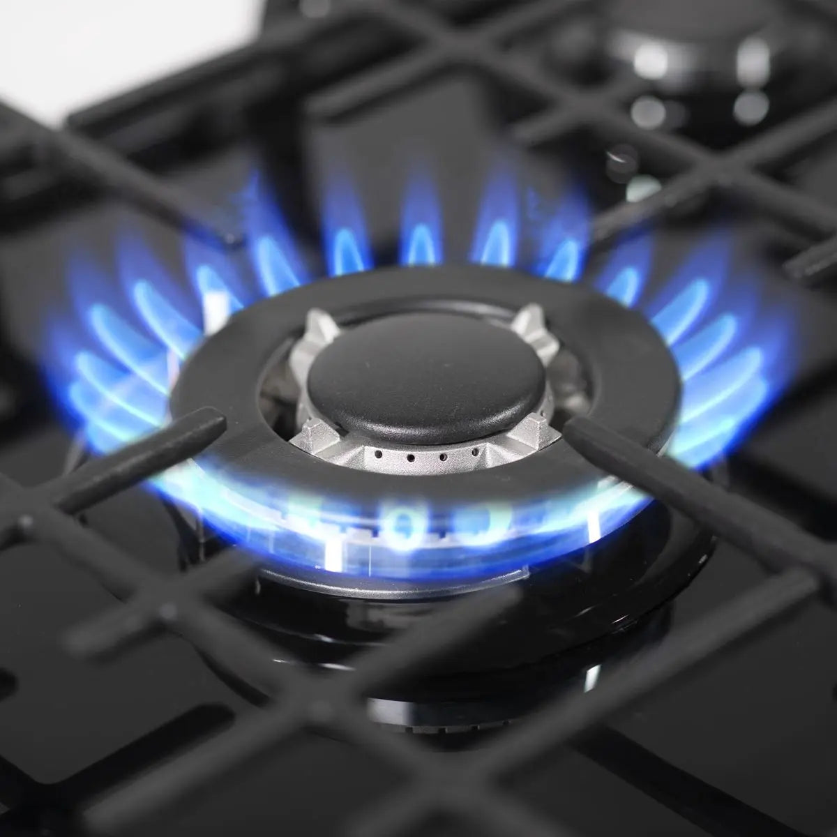 Baridi 70cm Gas on Glass Hob, 5 Burner and Cast Iron Pan Supports, Black Glass  White Rose Tools