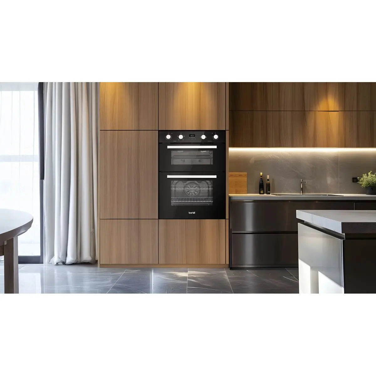Baridi 72cm Built-Under Double Oven, 74L Capacity, Energy Rating A - Black  White Rose Tools