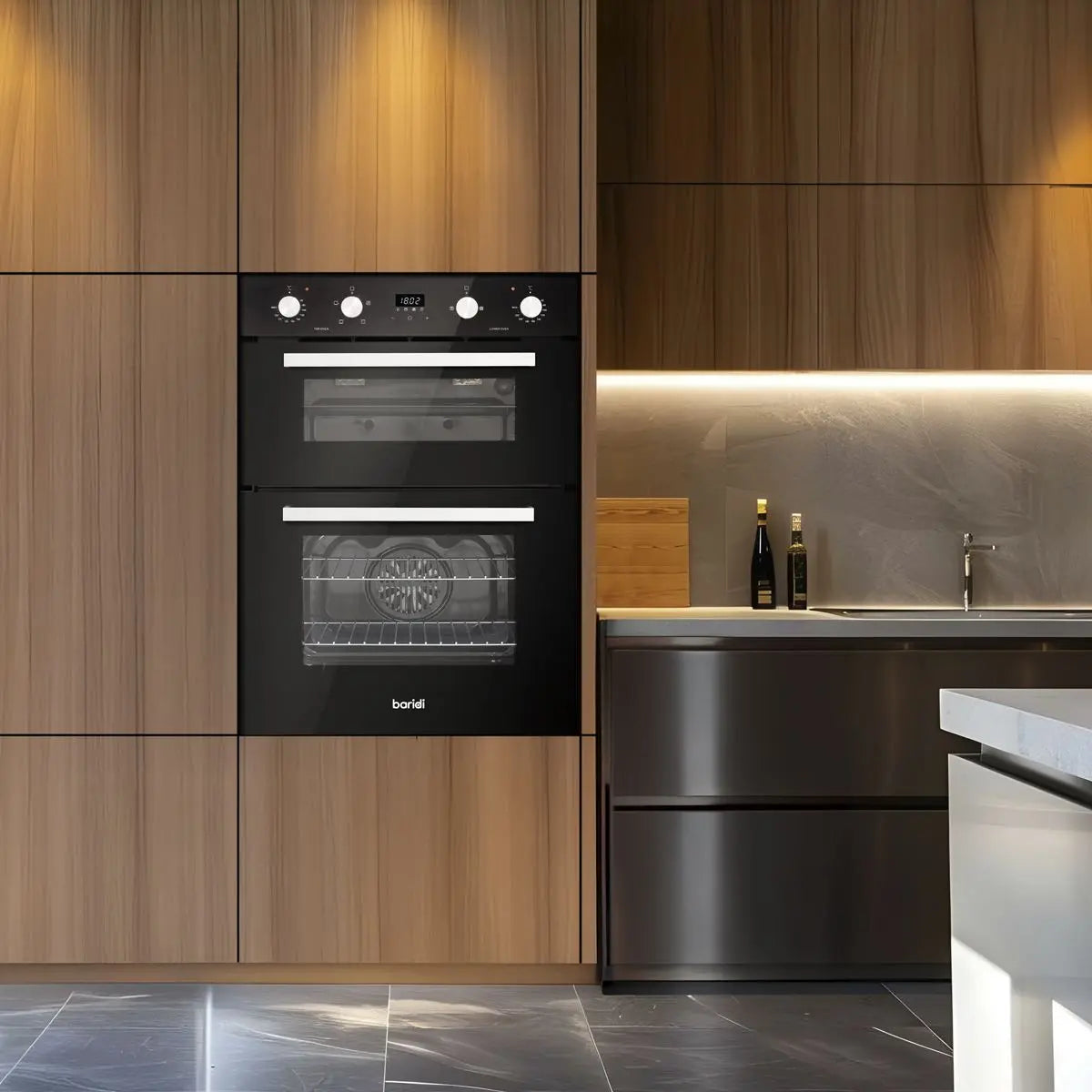 Baridi 72cm Built-Under Double Oven, 74L Capacity, Energy Rating A - Black  White Rose Tools